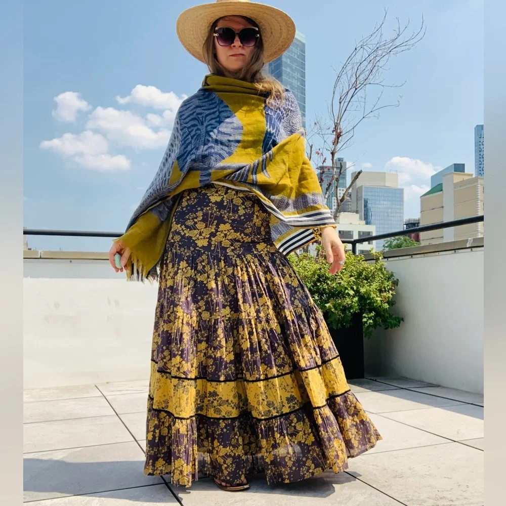 Inouïtoosh Wool Mustard Owl Cat Fringed Blanket Scarf Dupatta